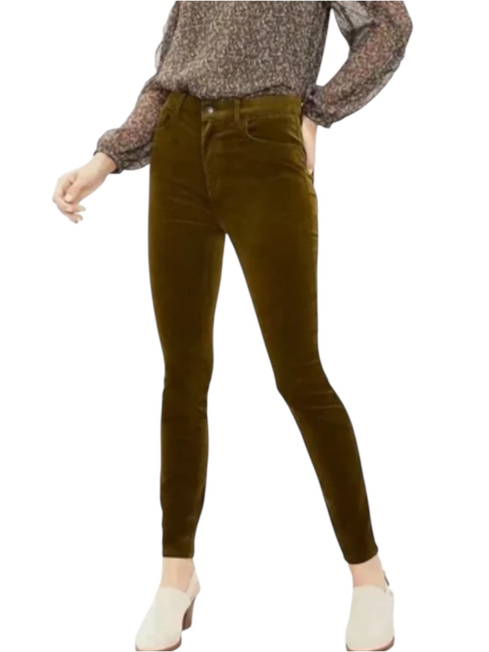 LOFT OLIVE GREEN  HIGH WAISTED SKINNY CORDUROY PANTS SZ 4 EUC